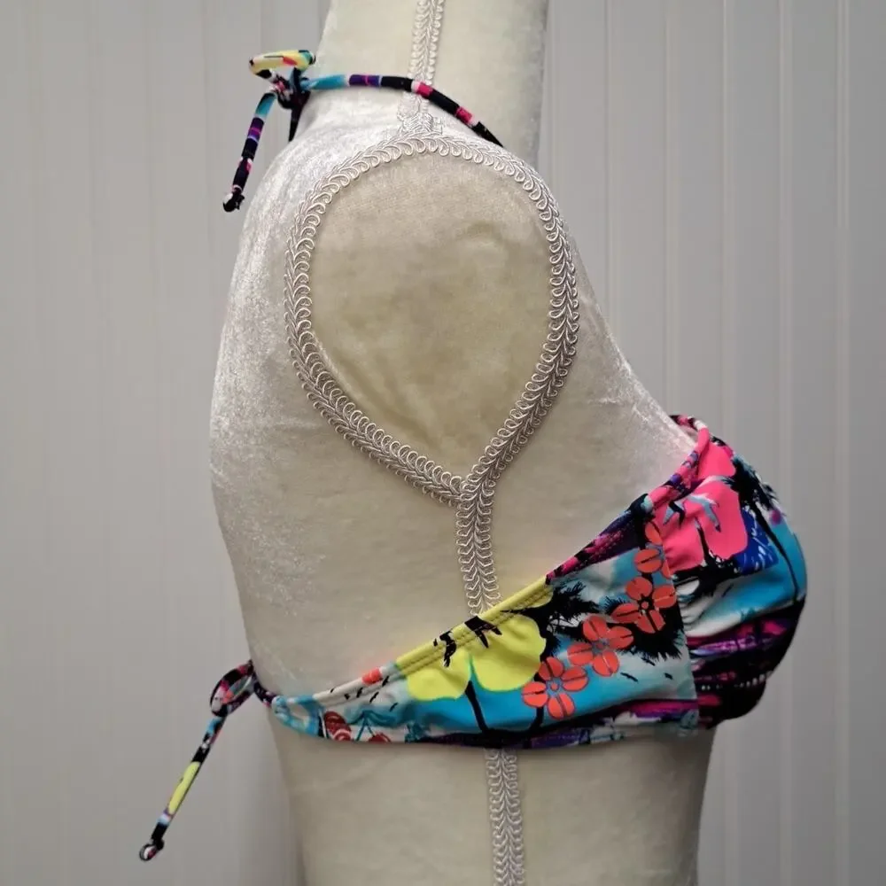 Ocean Pacific OP Bikini Swim Top Womens L Tropical Hawaiian Scene Halter Neck